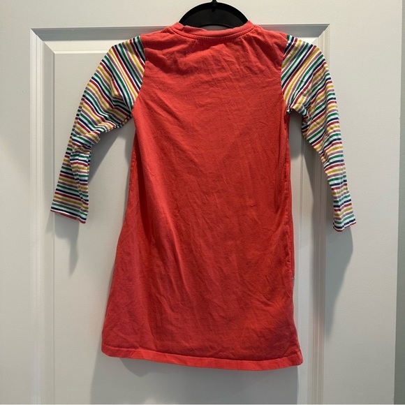 Penelope Plumm Coral Dress with Striped Sleeves and Cats - Picture 3 of 5